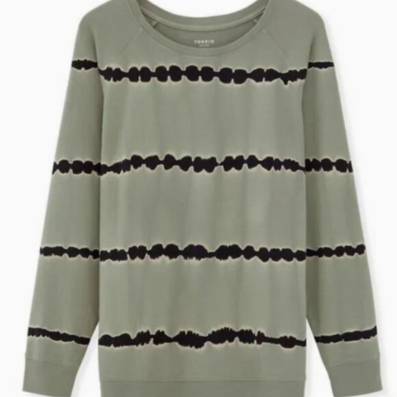 Torrid Classic Fit Active sweatshirt- Terry Stripe Tie-Dye Sage Green 3x - Picture 4 of 10